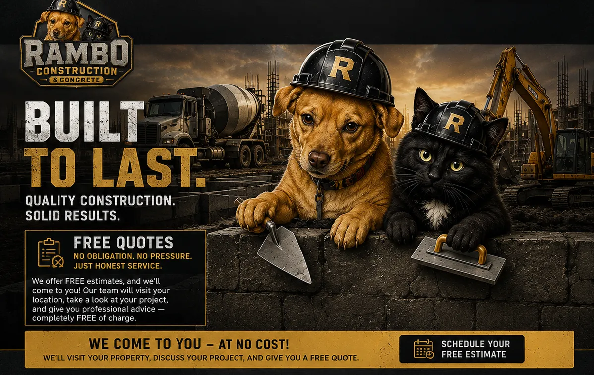 Built to last. Quality construction, solid results. Free quotes from Rambo Construction & Concrete